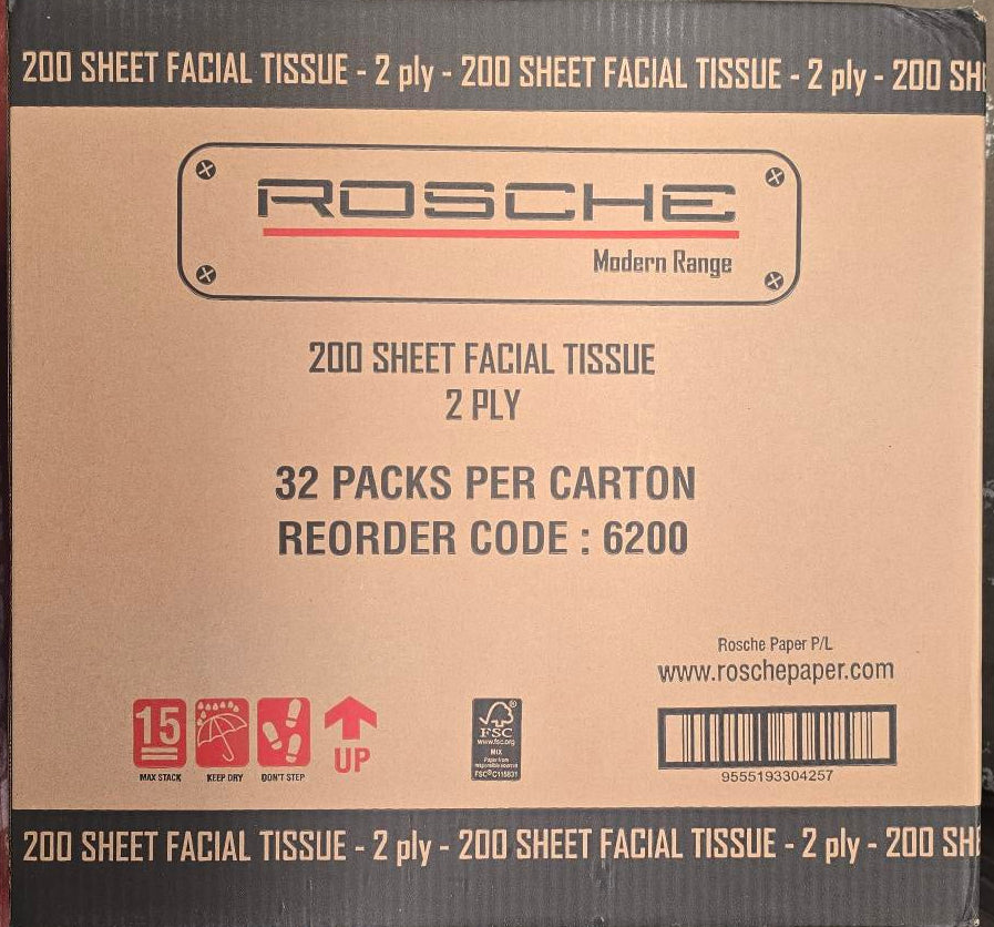 E252 - Facial Tissues 6200 Rosche 32 Packs x 200Tissues