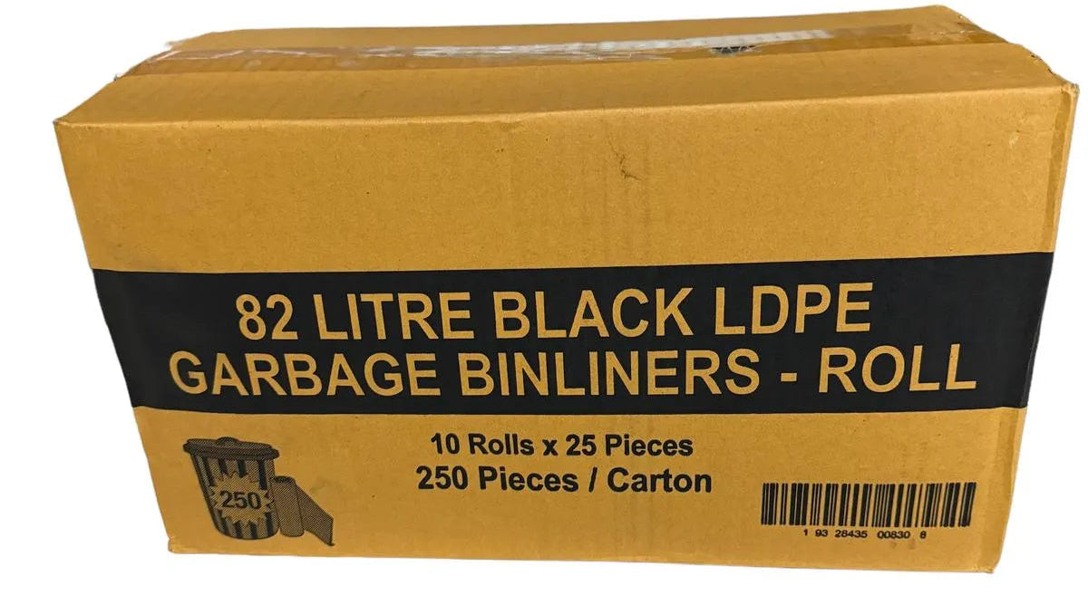C040 - Rubbish Bags 82L Roll Black LDBIN82APRH 250 Bin Liners