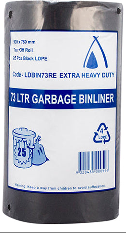 C035B - Rubbish Bags 72L Roll Black Chefs Heavy Duty