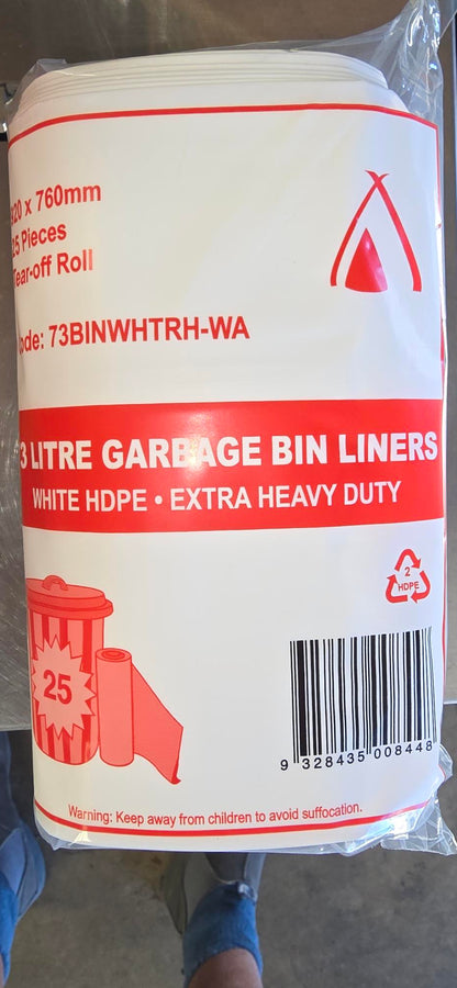 C035W - Rubbish Bags 72L Roll White Chefs Heavy Duty