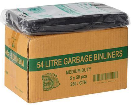 C020 - Rubbish Bags 54L Black Flat LDBIN54M 250 Bin Liners
