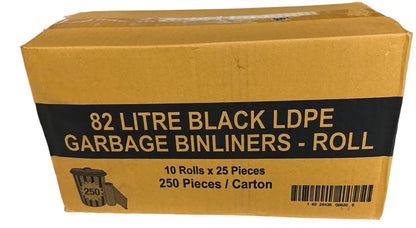 C040 - Rubbish Bags 82L Roll Black LDBIN82APRH 250 Bin Liners