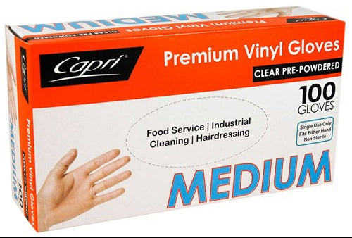 F010 - Gloves Premium Vinyl POWDERED Clear