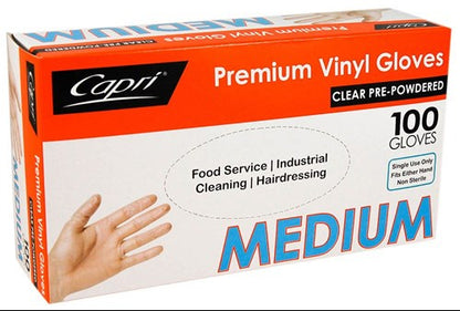 F010 - Gloves Premium Vinyl POWDERED Clear