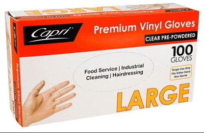F010 - Gloves Premium Vinyl POWDERED Clear