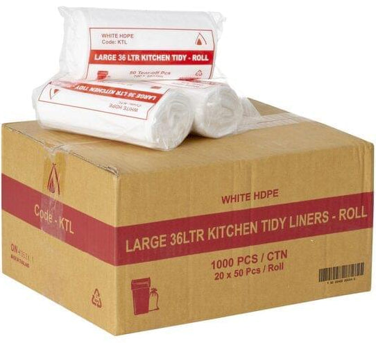 C010 - Rubbish Bags 36L Rolls White KTL 1000 Bin Liners