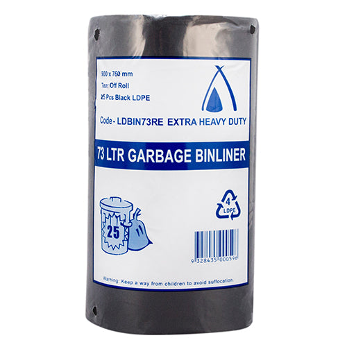 C035B - Rubbish Bags 72L Roll Black Chefs Heavy Duty